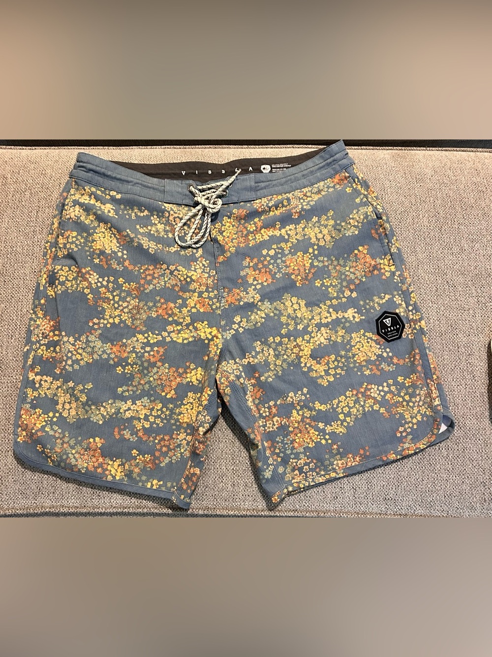 VISSLA Blue Floral Print Swim Trunks